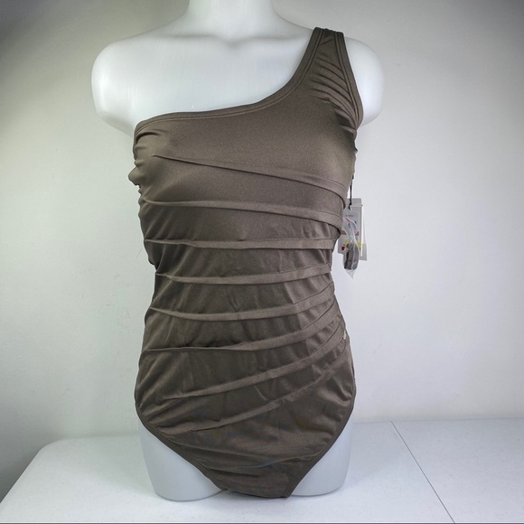 CALVIN Klein One Shoulder Starburst One Piece - Picture 6 of 11